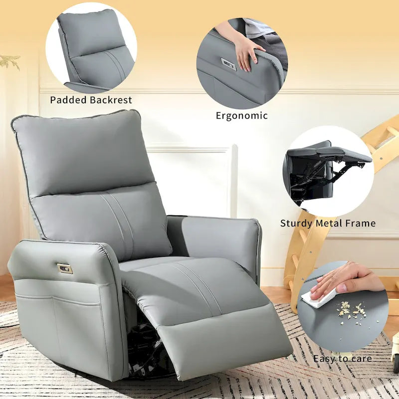 Poltrona reclinabile girevole a dondolo Power 270 con porte USB, piccole poltrone reclinabili elettriche in PU per piccoli spazi