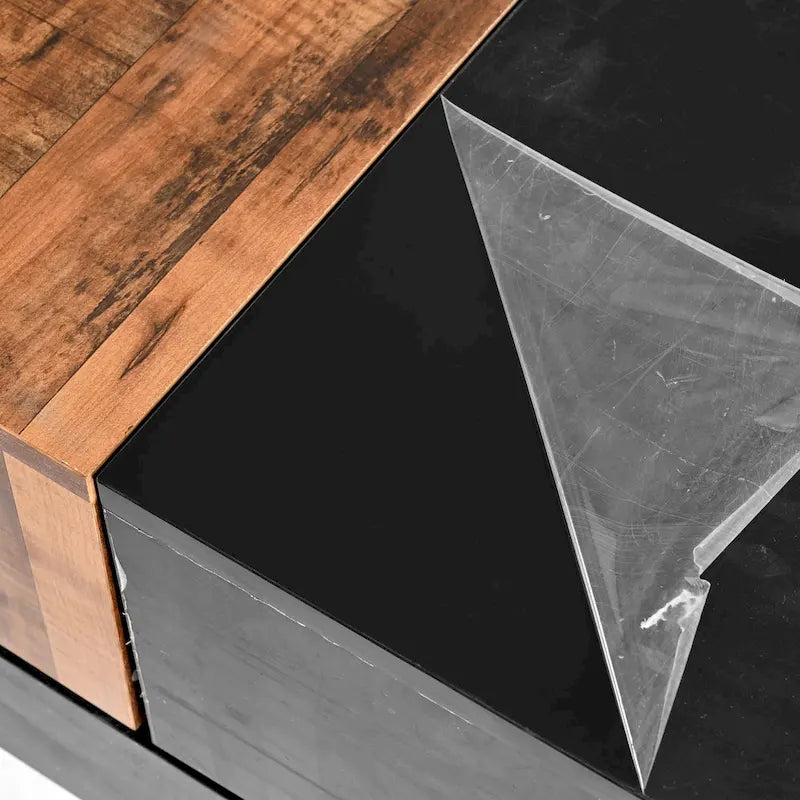 Tavolino quadrato con piano scorrevole e contenitore nascosto