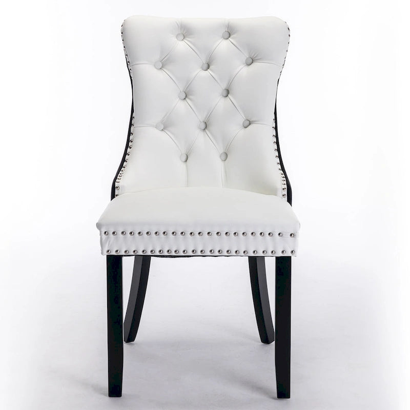Set di 2 sedie da pranzo con schienale alto, sedie da cucina in pelle PU imbottita con maniglia posteriore e gambe in legno