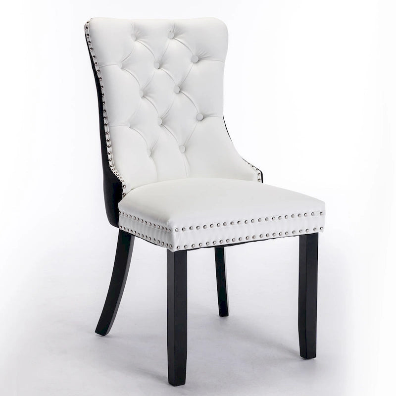 Set di 2 sedie da pranzo con schienale alto, sedie da cucina in pelle PU imbottita con maniglia posteriore e gambe in legno