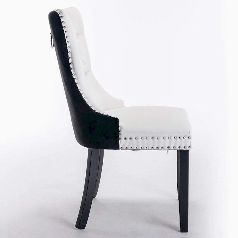 Set di 2 sedie da pranzo con schienale alto, sedie da cucina in pelle PU imbottita con maniglia posteriore e gambe in legno