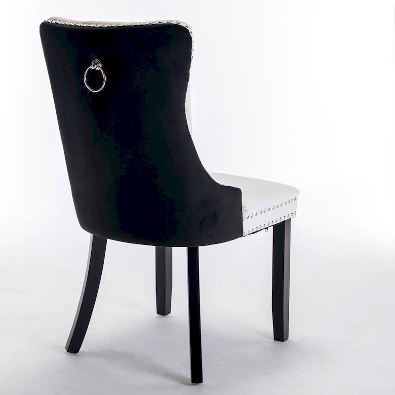 Set di 2 sedie da pranzo con schienale alto, sedie da cucina in pelle PU imbottita con maniglia posteriore e gambe in legno