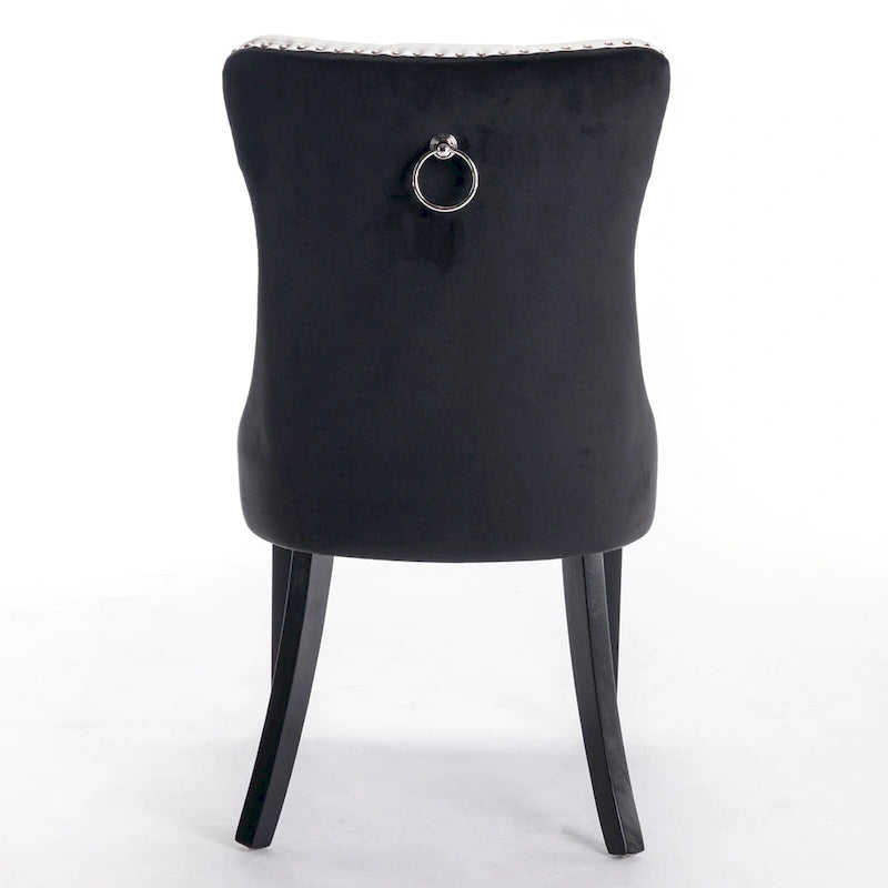 Set di 2 sedie da pranzo con schienale alto, sedie da cucina in pelle PU imbottita con maniglia posteriore e gambe in legno