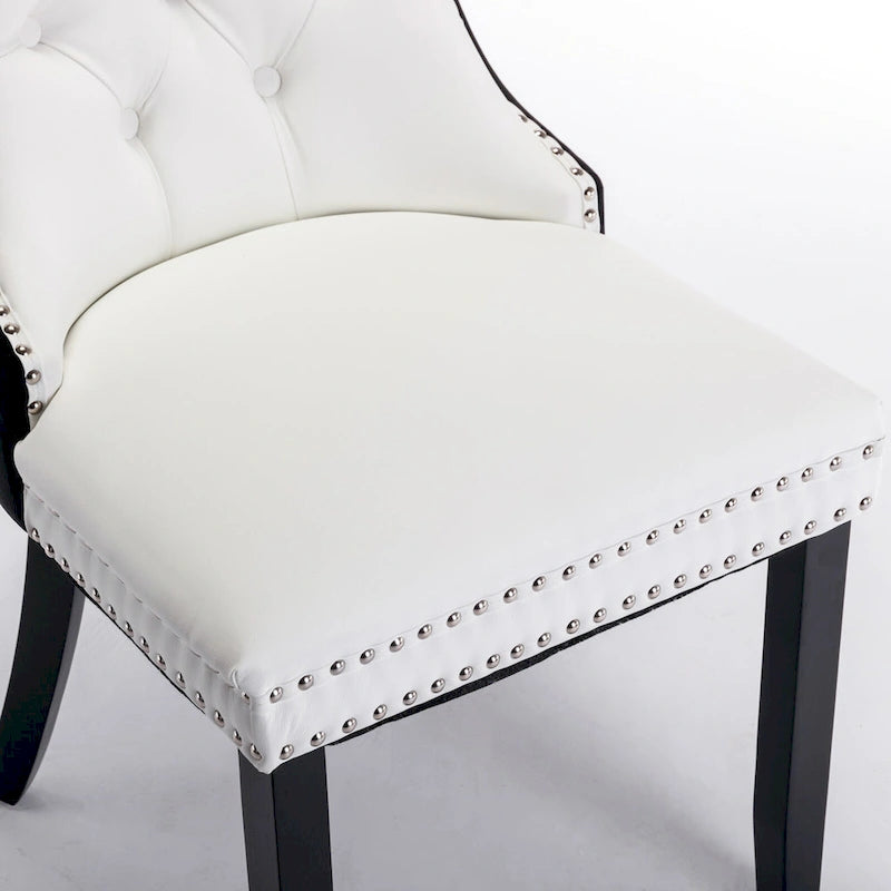 Set di 2 sedie da pranzo con schienale alto, sedie da cucina in pelle PU imbottita con maniglia posteriore e gambe in legno