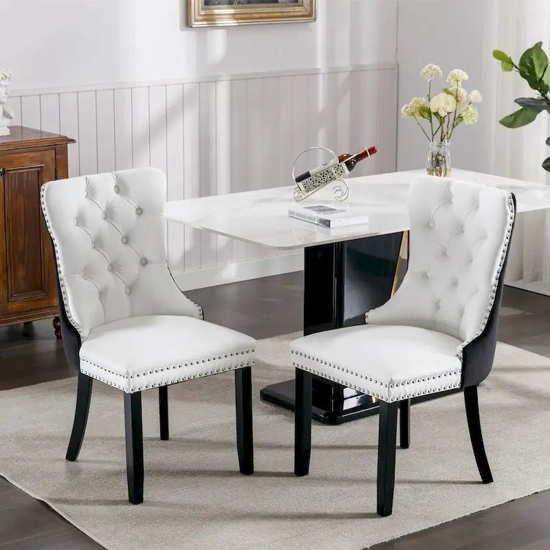 Set di 2 sedie da pranzo con schienale alto, sedie da cucina in pelle PU imbottita con maniglia posteriore e gambe in legno