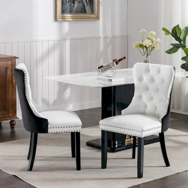 Set di 2 sedie da pranzo con schienale alto, sedie da cucina in pelle PU imbottita con maniglia posteriore e gambe in legno