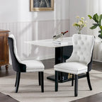 Set di 2 sedie da pranzo con schienale alto, sedie da cucina in pelle PU imbottita con maniglia posteriore e gambe in legno