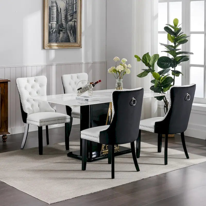 Set di 2 sedie da pranzo con schienale alto, sedie da cucina in pelle PU imbottita con maniglia posteriore e gambe in legno