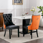 Set di 2 sedie da pranzo con schienale alto, sedie da cucina in pelle PU imbottita con maniglia posteriore e gambe in legno