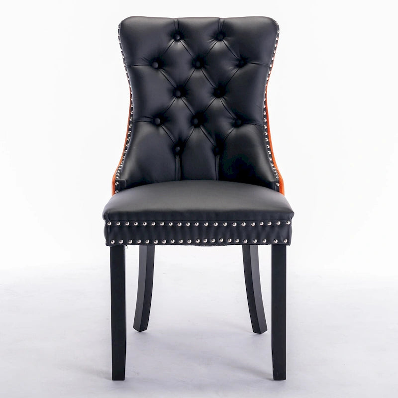 Set di 2 sedie da pranzo con schienale alto, sedie da cucina in pelle PU imbottita con maniglia posteriore e gambe in legno