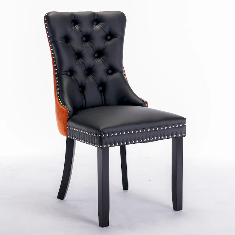 Set di 2 sedie da pranzo con schienale alto, sedie da cucina in pelle PU imbottita con maniglia posteriore e gambe in legno