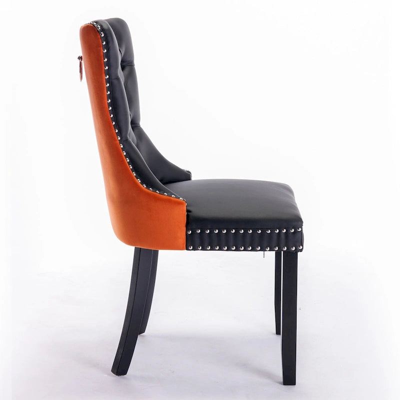 Set di 2 sedie da pranzo con schienale alto, sedie da cucina in pelle PU imbottita con maniglia posteriore e gambe in legno
