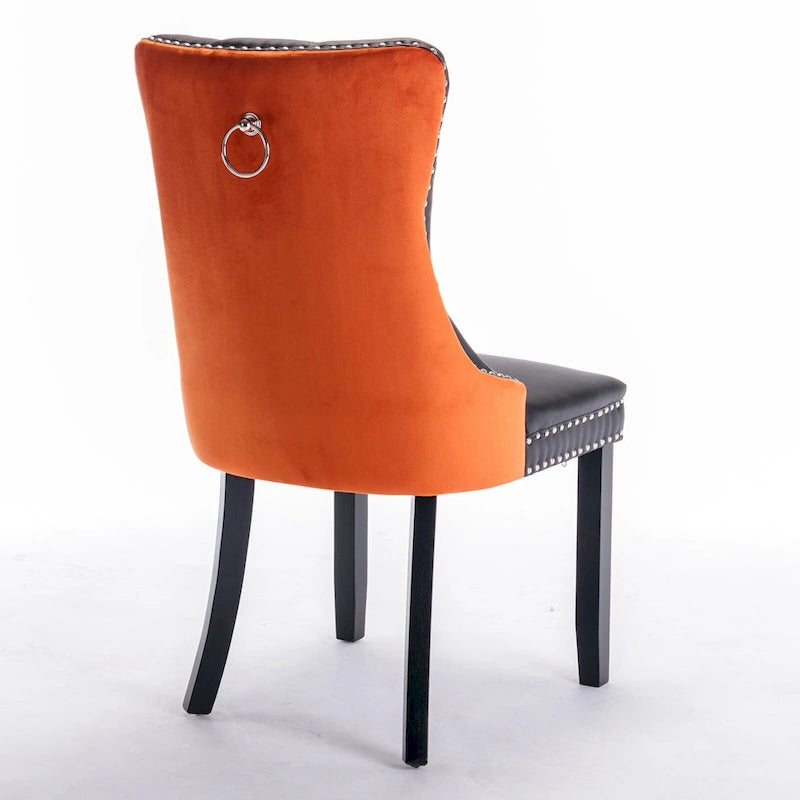 Set di 2 sedie da pranzo con schienale alto, sedie da cucina in pelle PU imbottita con maniglia posteriore e gambe in legno