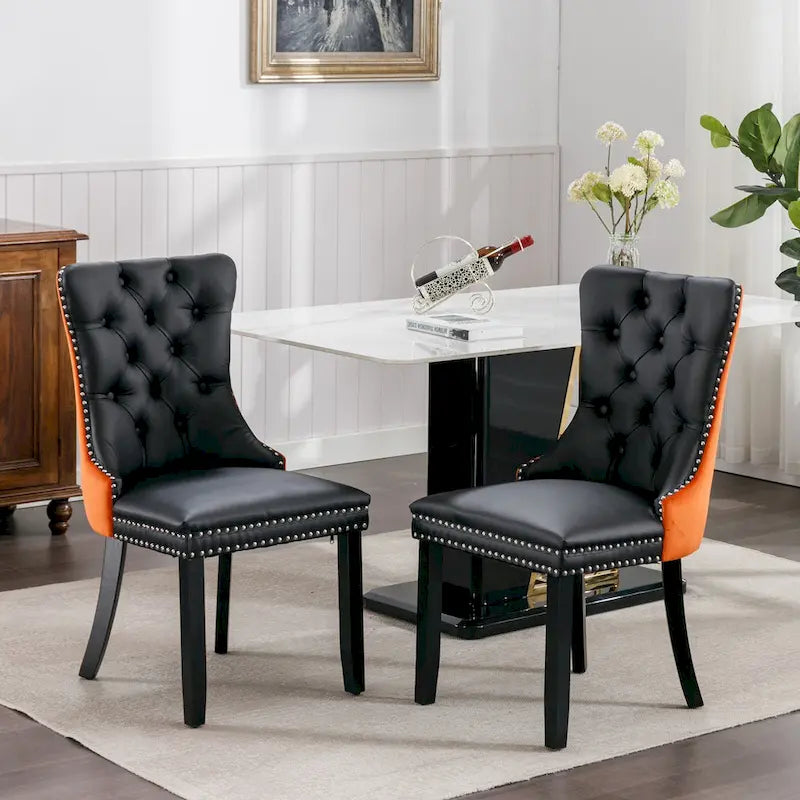 Set di 2 sedie da pranzo con schienale alto, sedie da cucina in pelle PU imbottita con maniglia posteriore e gambe in legno