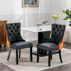 Set di 2 sedie da pranzo con schienale alto, sedie da cucina in pelle PU imbottita con maniglia posteriore e gambe in legno