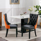 Set di 2 sedie da pranzo con schienale alto, sedie da cucina in pelle PU imbottita con maniglia posteriore e gambe in legno