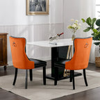 Set di 2 sedie da pranzo con schienale alto, sedie da cucina in pelle PU imbottita con maniglia posteriore e gambe in legno