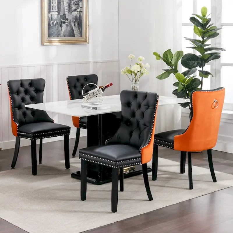 Set di 2 sedie da pranzo con schienale alto, sedie da cucina in pelle PU imbottita con maniglia posteriore e gambe in legno
