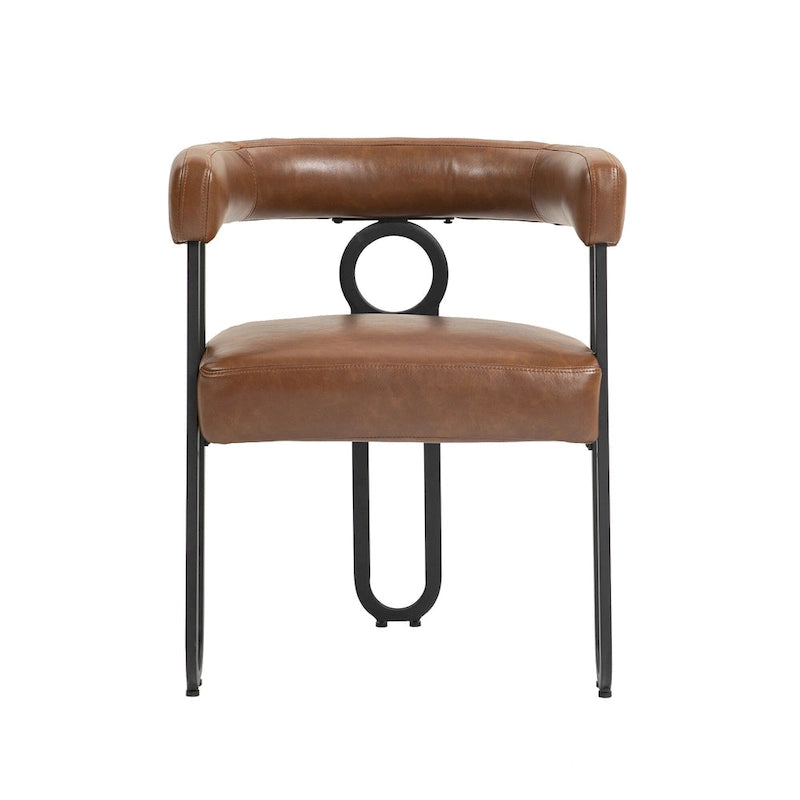 Set di 2 sedie da pranzo contemporanee in PU, sedia a botte con gambe in metallo nero opaco e cuscino rotondo ispessito