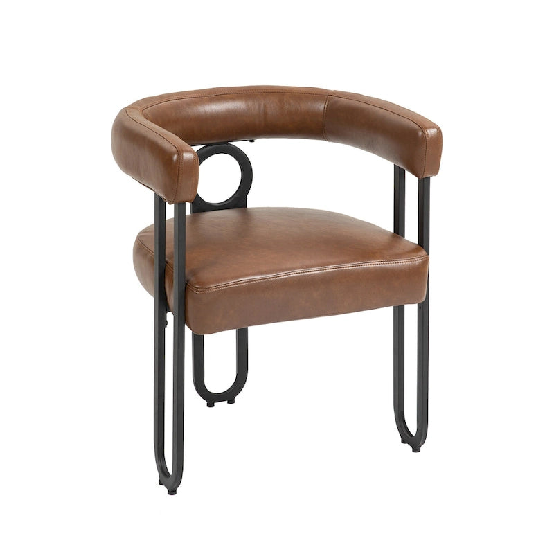 Set di 2 sedie da pranzo contemporanee in PU, sedia a botte con gambe in metallo nero opaco e cuscino rotondo ispessito