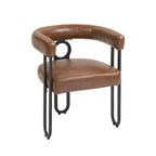 Set di 2 sedie da pranzo contemporanee in PU, sedia a botte con gambe in metallo nero opaco e cuscino rotondo ispessito