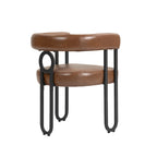 Set di 2 sedie da pranzo contemporanee in PU, sedia a botte con gambe in metallo nero opaco e cuscino rotondo ispessito