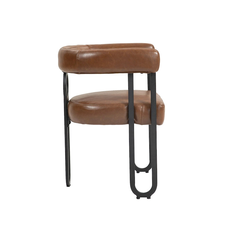 Set di 2 sedie da pranzo contemporanee in PU, sedia a botte con gambe in metallo nero opaco e cuscino rotondo ispessito