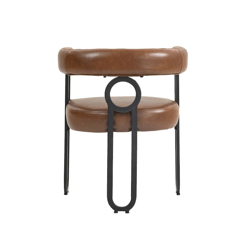 Set di 2 sedie da pranzo contemporanee in PU, sedia a botte con gambe in metallo nero opaco e cuscino rotondo ispessito