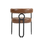 Set di 2 sedie da pranzo contemporanee in PU, sedia a botte con gambe in metallo nero opaco e cuscino rotondo ispessito