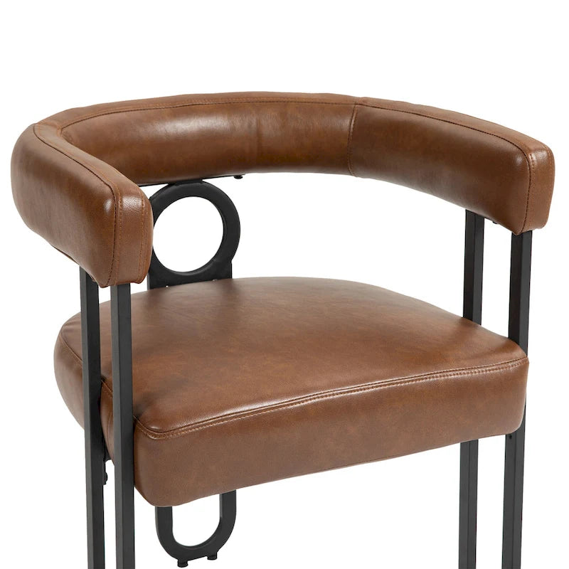 Set di 2 sedie da pranzo contemporanee in PU, sedia a botte con gambe in metallo nero opaco e cuscino rotondo ispessito
