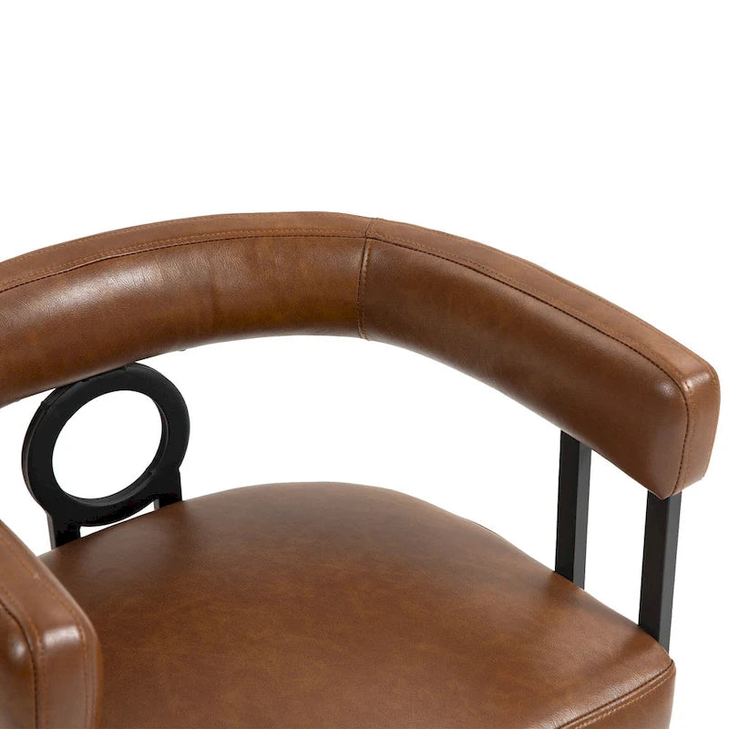 Set di 2 sedie da pranzo contemporanee in PU, sedia a botte con gambe in metallo nero opaco e cuscino rotondo ispessito