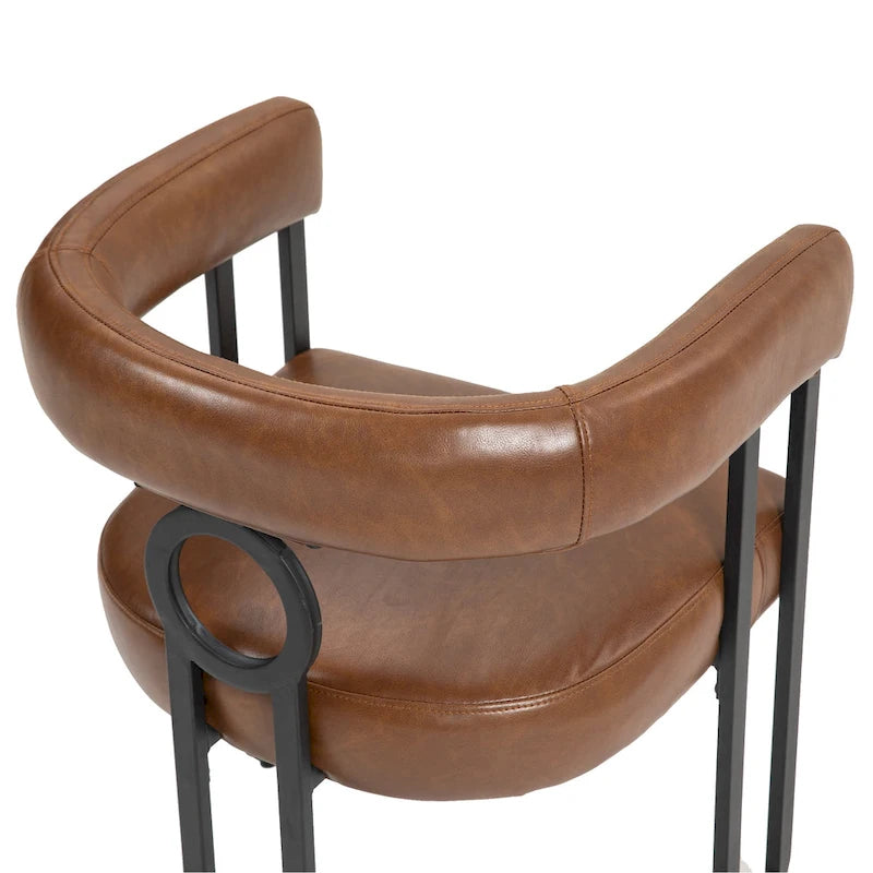 Set di 2 sedie da pranzo contemporanee in PU, sedia a botte con gambe in metallo nero opaco e cuscino rotondo ispessito