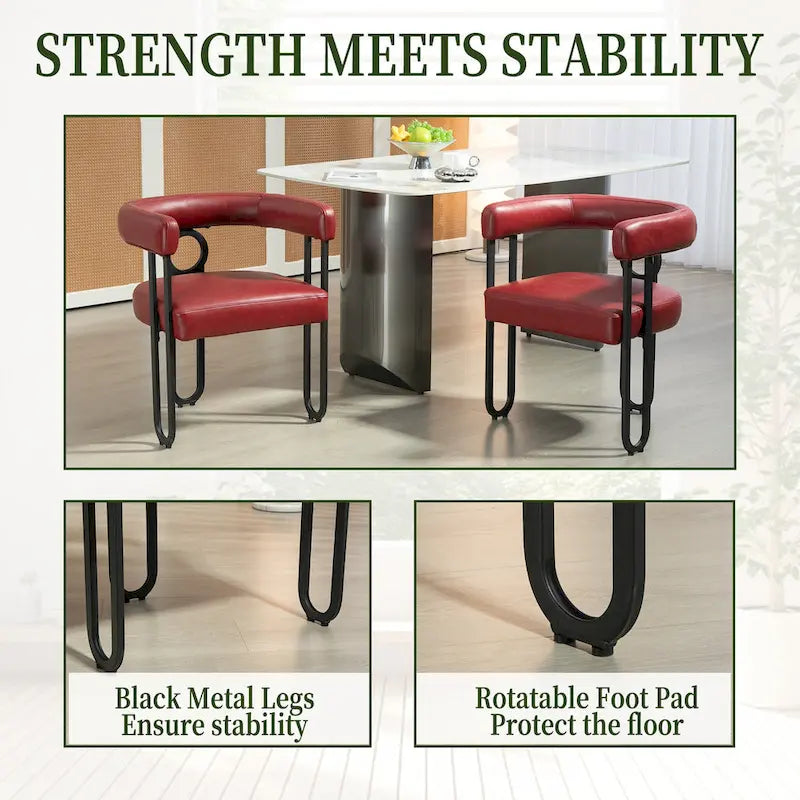 Set di 2 sedie da pranzo contemporanee in PU, sedia a botte con gambe in metallo nero opaco e cuscino rotondo ispessito