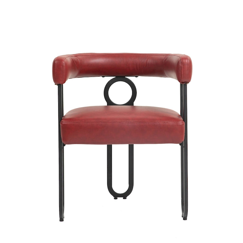 Set di 2 sedie da pranzo contemporanee in PU, sedia a botte con gambe in metallo nero opaco e cuscino rotondo ispessito