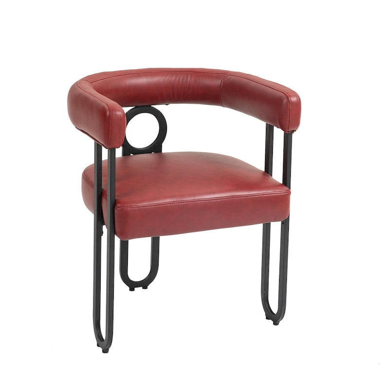 Set di 2 sedie da pranzo contemporanee in PU, sedia a botte con gambe in metallo nero opaco e cuscino rotondo ispessito