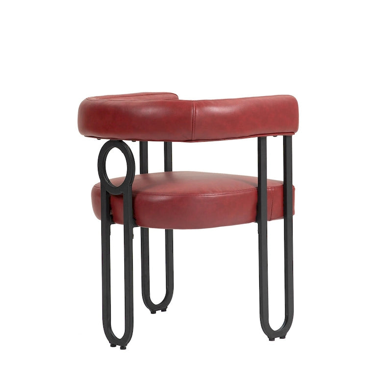 Set di 2 sedie da pranzo contemporanee in PU, sedia a botte con gambe in metallo nero opaco e cuscino rotondo ispessito