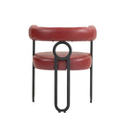 Set di 2 sedie da pranzo contemporanee in PU, sedia a botte con gambe in metallo nero opaco e cuscino rotondo ispessito