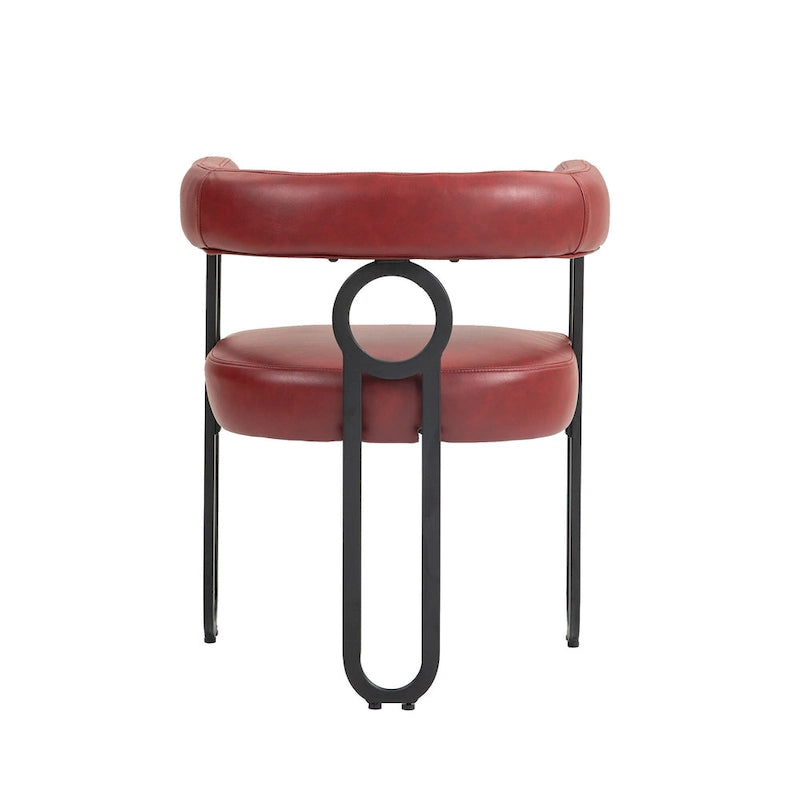 Set di 2 sedie da pranzo contemporanee in PU, sedia a botte con gambe in metallo nero opaco e cuscino rotondo ispessito