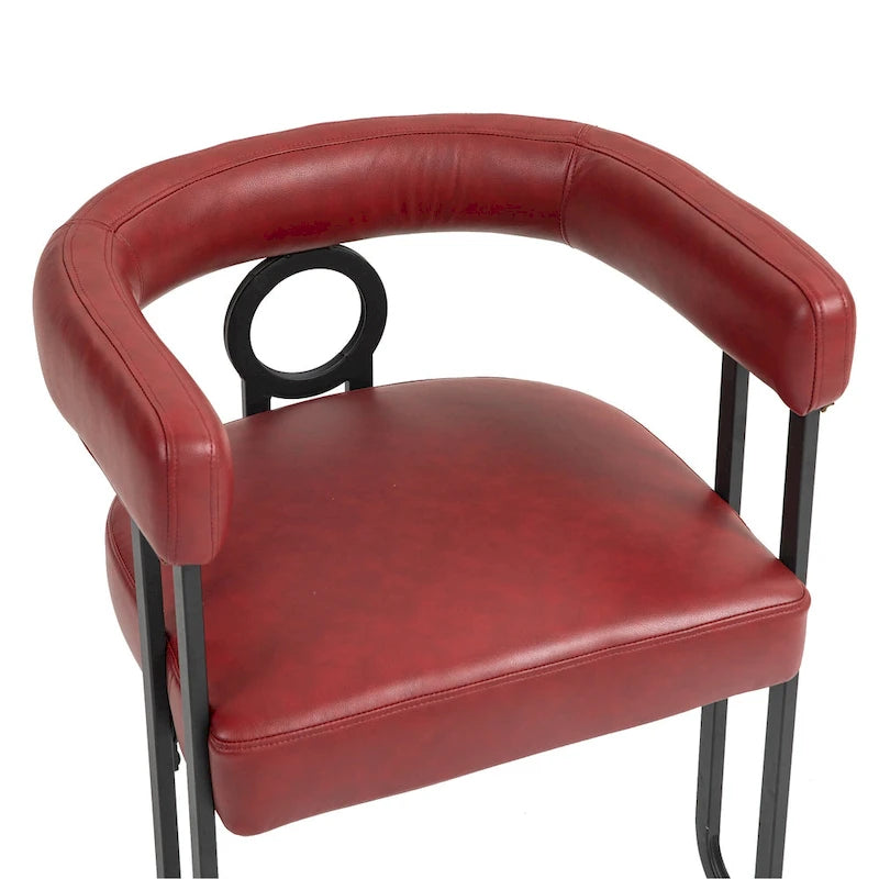 Set di 2 sedie da pranzo contemporanee in PU, sedia a botte con gambe in metallo nero opaco e cuscino rotondo ispessito