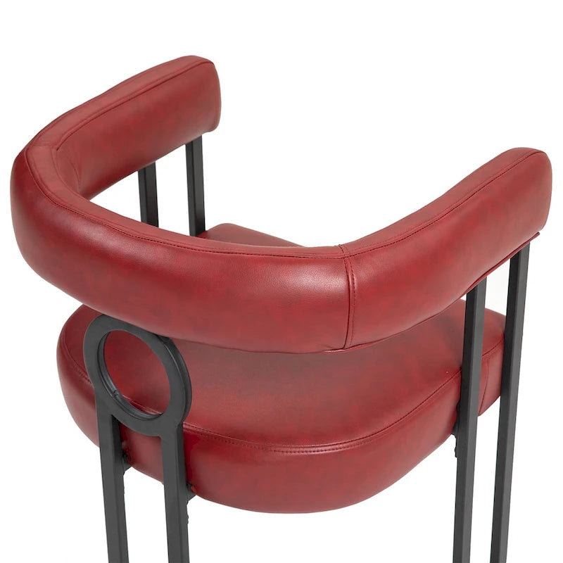 Set di 2 sedie da pranzo contemporanee in PU, sedia a botte con gambe in metallo nero opaco e cuscino rotondo ispessito