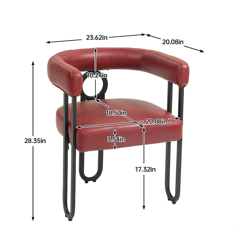 Set di 2 sedie da pranzo contemporanee in PU, sedia a botte con gambe in metallo nero opaco e cuscino rotondo ispessito