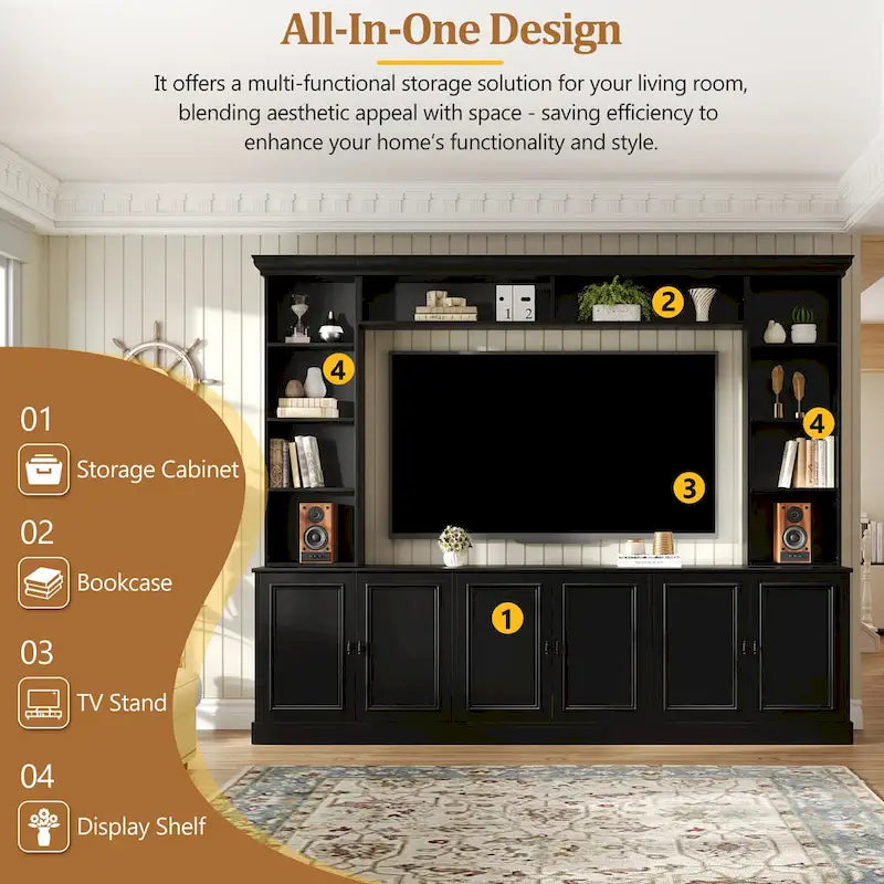 Mobile porta TV Mid-Century da 97,4W con librerie, ripiano regolabile e ponte - Centro di intrattenimento per TV fino a 70 pollici