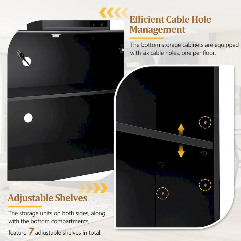 Mobile porta TV Mid-Century da 97,4W con librerie, ripiano regolabile e ponte - Centro di intrattenimento per TV fino a 70 pollici