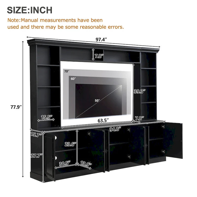Mobile porta TV Mid-Century da 97,4W con librerie, ripiano regolabile e ponte - Centro di intrattenimento per TV fino a 70 pollici
