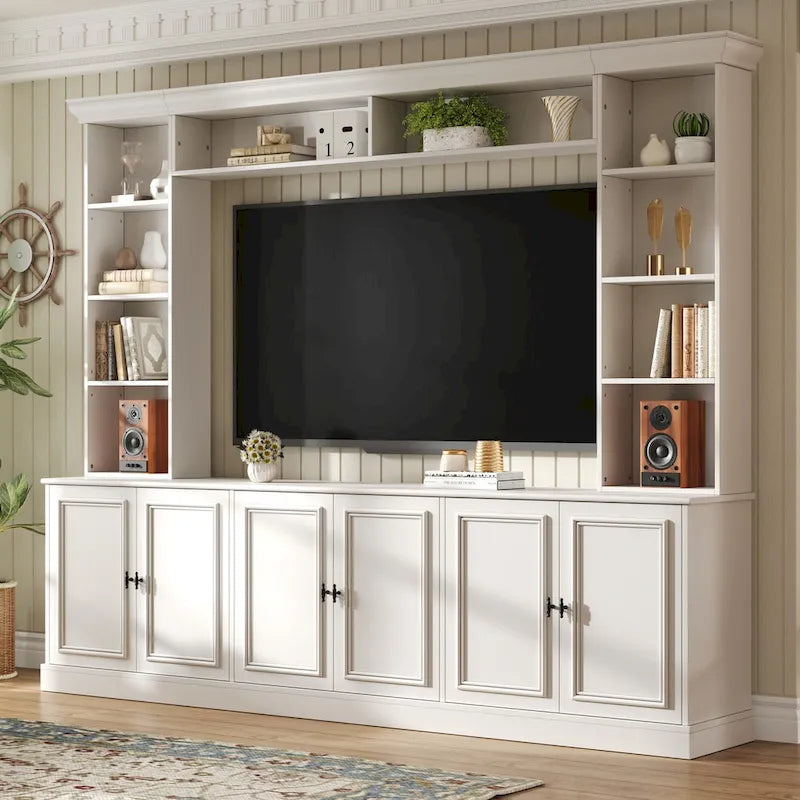 Mobile porta TV Mid-Century da 97,4W con librerie, ripiano regolabile e ponte - Centro di intrattenimento per TV fino a 70 pollici