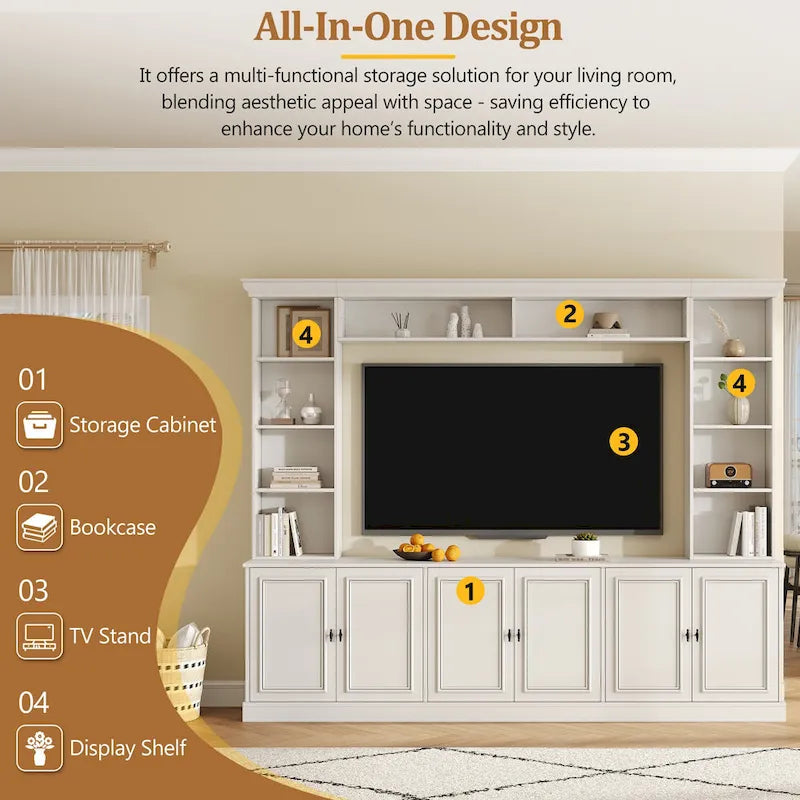 Mobile porta TV Mid-Century da 97,4W con librerie, ripiano regolabile e ponte - Centro di intrattenimento per TV fino a 70 pollici
