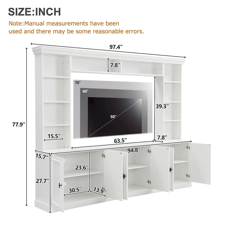 Mobile porta TV Mid-Century da 97,4W con librerie, ripiano regolabile e ponte - Centro di intrattenimento per TV fino a 70 pollici