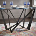 Tavolo da pranzo moderno da 69 pollici con piano in vetro temperato e base in metallo nero