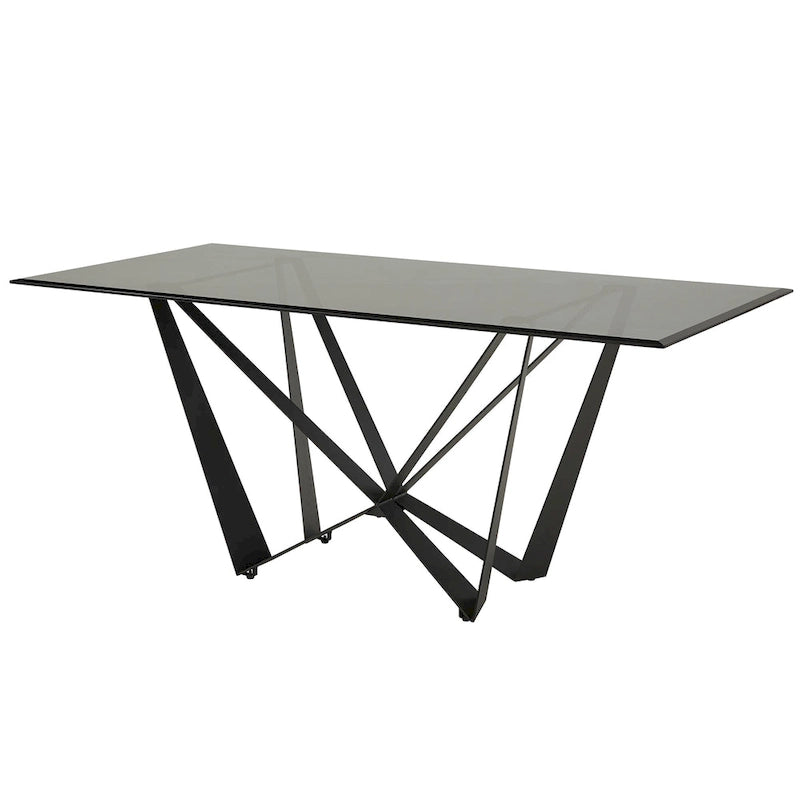 Tavolo da pranzo moderno da 69 pollici con piano in vetro temperato e base in metallo nero