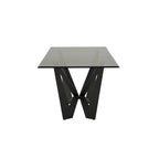 Tavolo da pranzo moderno da 69 pollici con piano in vetro temperato e base in metallo nero